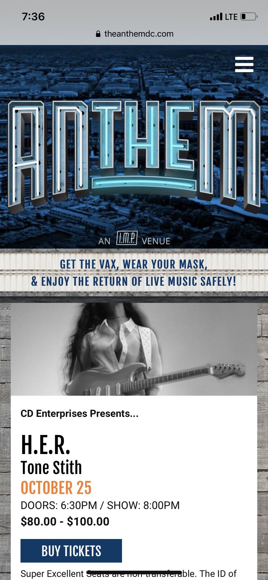 1 H.E.R. Ticket, Anthem 10/25