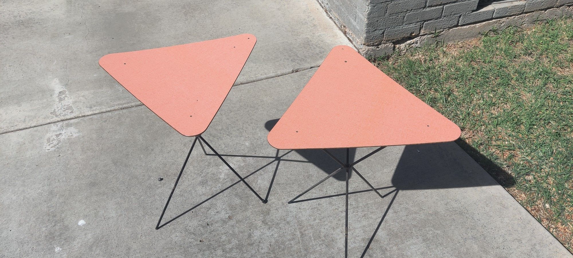RARE  1950s Atomic Triangle Side Tables.