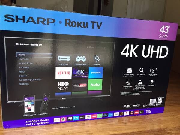 Sharp - 43" Class - LED - 2160p - Smart - 4K UHD TV with HDR Roku TV - $260 (Naperville)