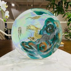 Vintage Mid Century Japanese Lusterware Moriage china Aito  hand-painted dragon plate Iridescent Gold decor collectible Art piece