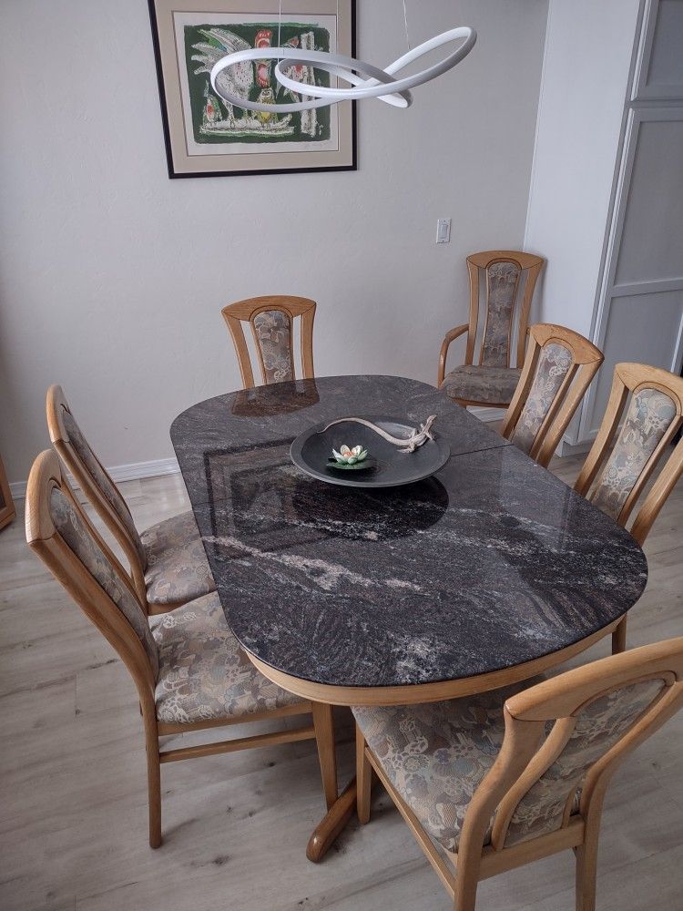 Dining Set Oak Granite w/Sideboard
