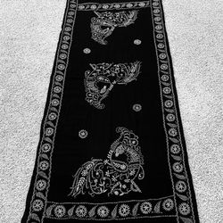 82” X 32” Pure Black Cotton Shawl Has Picocke Design $7