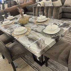 Marble Dining Table With 6 Chairs 