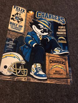 Los Angeles chargers Felix the cat on a metal sheet