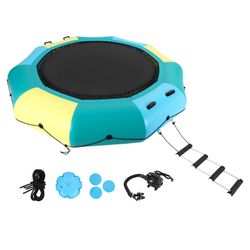 Inflatable Water Trampoline 10FT Floating Trampoline for Adults Lake Pool Ocean with Ladder Ropes Pump Anchor Bags