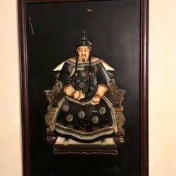  Chinese vintage 36x24 Emperor and Empress large wooden and stone carved panels