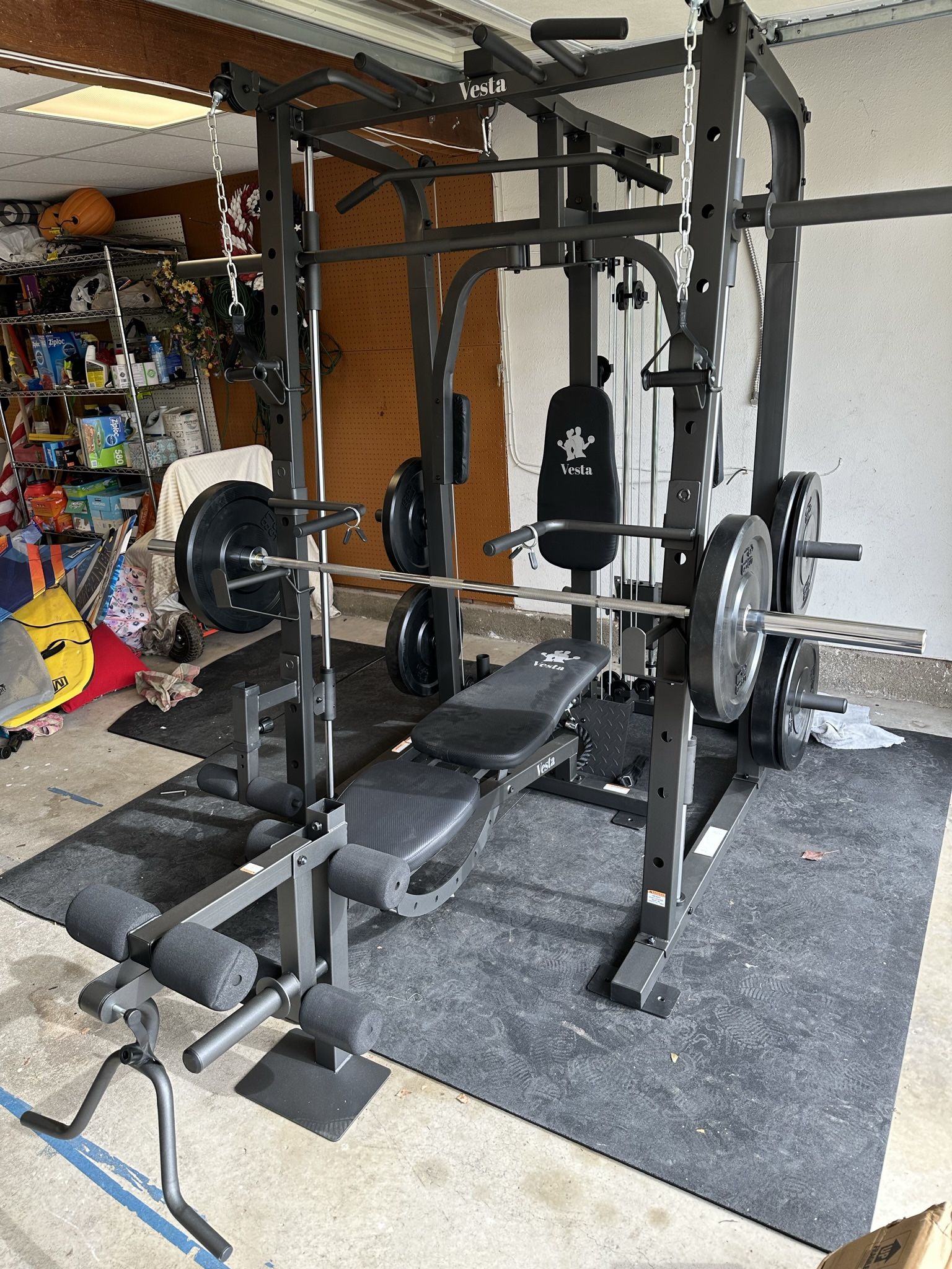 Vesta Fitness Smith Machine 1001 w/Bench Attachment 230lb Bumpers Olympic Weights 7ft Olympic Bar Fitness Gym Equipment FREE DELIVERY 🚚