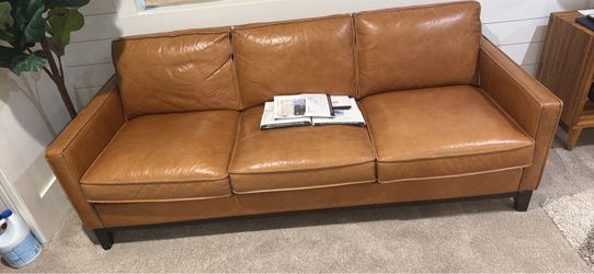 Tan Leather 3-Seat Sofa