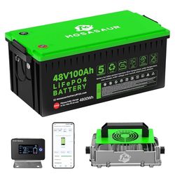 #15 New 48V 100Ah LiFePO4 Golf Cart Battery, 10.24kW Peak Power & 4000+ Cycles, Built-in 200A BMS | with 48V 18A Lithium Battery Charger, LCD Screen &