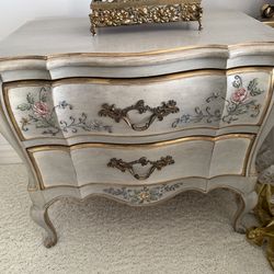 French provincial Style Triple Cream Floral Nightstands Set of 2