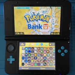 Nintendo Turquoise 3DS XL With Pokemon Bank, Pokemon DS, Stylus, 64 GB SD Card