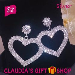 Beautiful Crystal Heart Earrings Silver & Tornasol Color