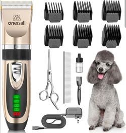 Oneisall Dog Clippers 50db Low Noise, 2-Speed Quiet Dog Grooming Kit Rechargeable Cordless Pet Hair Clipper Trimmer Shaver