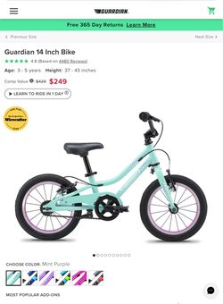 Barely used 14 inch Guardian Bike for 3-5 years old