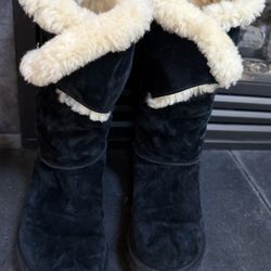 Y2K UGG Boots Sheepskin & Suede Leather w/ Shearling trim & Buckle RARE STYLE 8