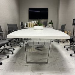 Conference / Dining Table Contemporary Chrome Base and Light Gray Top