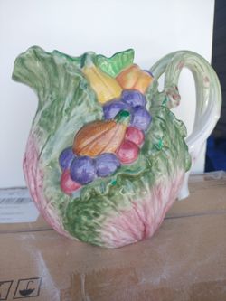 Fitz & Floyd 1996 Cabbage Leaf Pitcher Fruits & Veggies 7" Tall.
