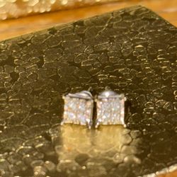 square real diamond and sliver earrings