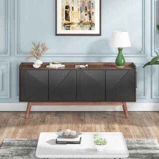 Black and Brown Wood 55 in. Buffet Sideboards with Storage Shelves