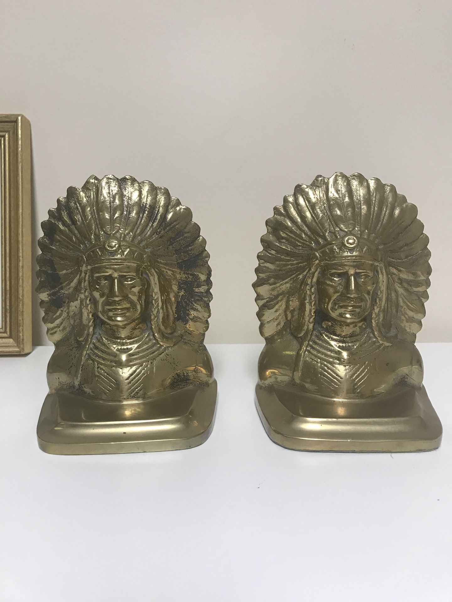 Vintage brass Native American bookends