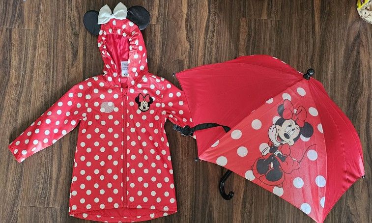 Disney Minnie Mouse Red Polka Dot Raincoat with Umbrella