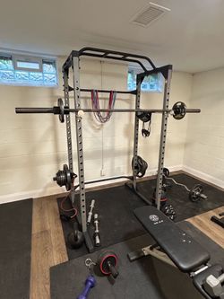 Squat Rack Package – Olympic Bar, Bench & 145 lbs Plates