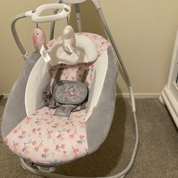 Ingenuity SimpleComfort Lightweight Multi-Direction Compact Baby Swing, 6 Speeds, Nature Sounds & Vibrations - Cassidy (Pink)