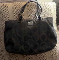 Coach Mia Op Art Sateen Tote Black Signature Monogram Shoulder Bag 15758
