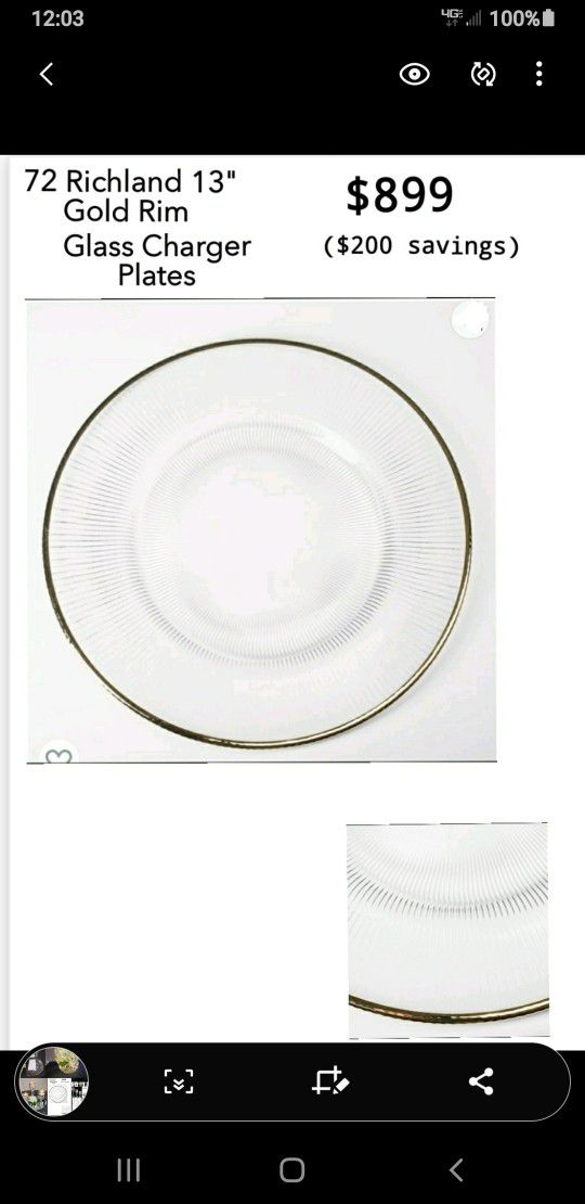 Richland Glass Gold Rimmed Charger Plates (72)