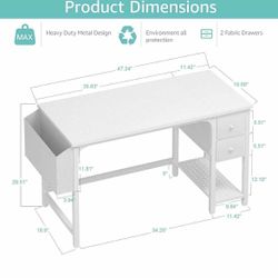 NEW - White Computer Desk with Drawers - 47 Inch PC Desk for Small Space Bedroom Home Office, Modern Simple Study Writing Table Desks with Storage She