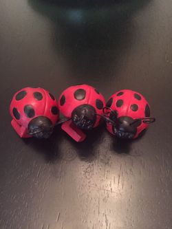 Freakishly Cute Set of 3 Ladybugs (Ladybirds) that hang off of plant pot(s) in 3 different positions