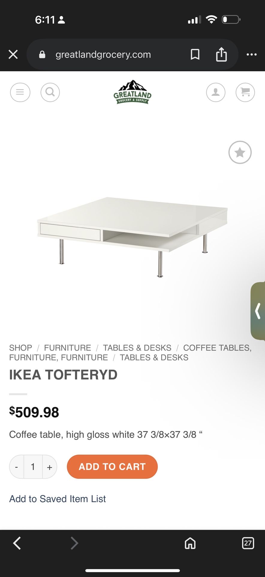 IKEA Coffee table 37 3/8×37 3/8 “
