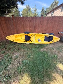 Yellow Tandem Sit-On-Top Kayak with Seats and Paddle