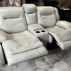 Leatherette Electric Reclining Silver Grey Loveseat