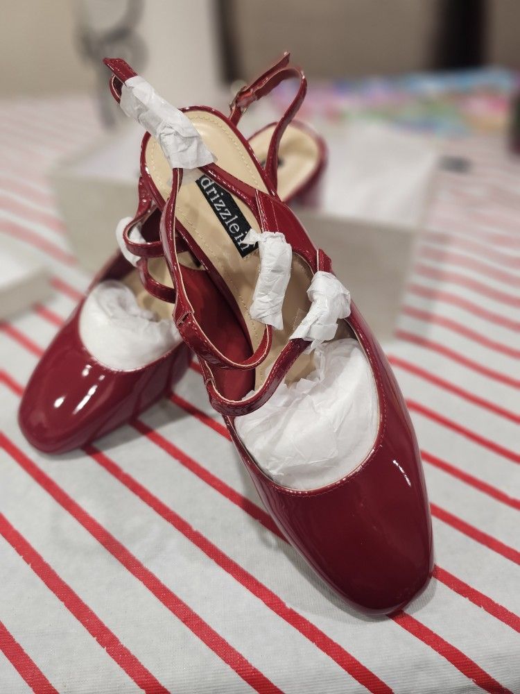  Women's Mary Jane Shoes Slingbacks Block Heels for Women Square Toe Double Ankle Strap Pumps
