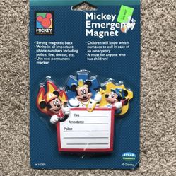 Vintage Walt Disney Mickey Unlimited Fridge Magnet — Emergency Phone Numbers