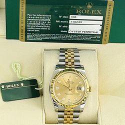2011 Rolex Pre Owned 36mm DateJust Champagne Diamond Dial-W/Card