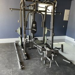 Vesta Fitness Smith Machine 1001 w/Bench Attachment | 245lb Cast Iron Olympic Weights | 7ft Olympic Bar | Fitness | Gym Equipment | FREE DELIVERY 🚚 