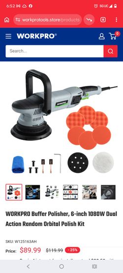 WORKPRO Buffer Polisher, 6-inch 1080W Dual Action Random Orbital Polish Kit