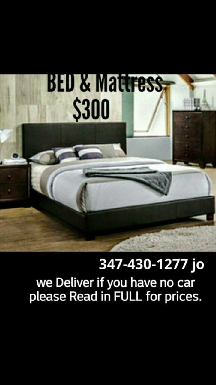 Queen Bed with mattress and box .New in boxes. .pick up 17 Mandy court si N.Y. or drop of $40. 347*430*12**77 no discounts.white or black.see picture