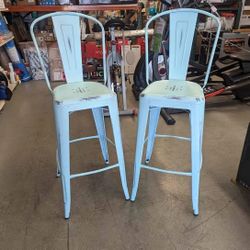 2 Pc, Flash Furniture Commercial Grade 30 High Distressed Green-Blue Metal Indoor-Outdoor Barstool 