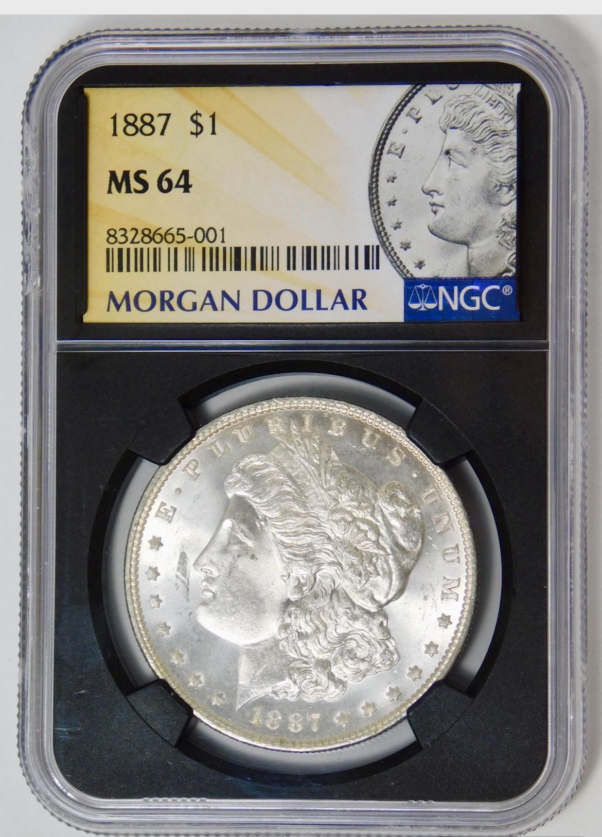 1887 Morgan Silver Dollar NGC Mint State 64 (Black Retro Holder)