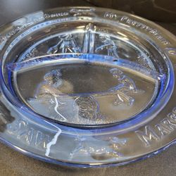 Vintage Blue Glass Divided Kids Bowl Margery  Daw