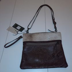 Myra Women's Crossbody Bag Rusty Trails, with Leather Strap and Wristlet.