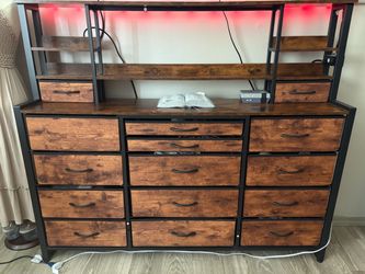 Industrial Dresser with Shelves and LED Lights