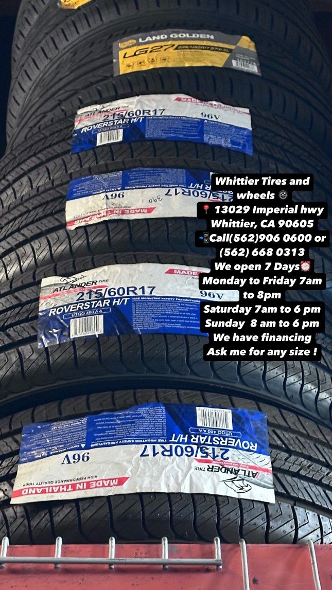 SET OF NEW TIRES, 215/60R17 ATLANDER INCLUDING MOUNTING AND BALANCING. ASK ME FOR ANY SIZE OR BRAND