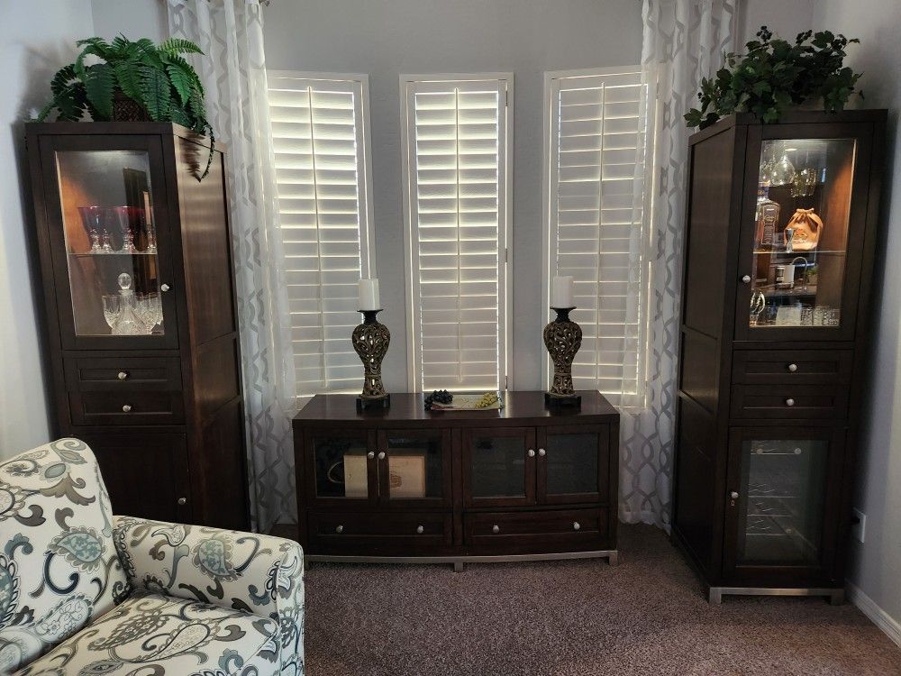 Beverage & Wine cooler with glass display, buffet, and refrigerator set