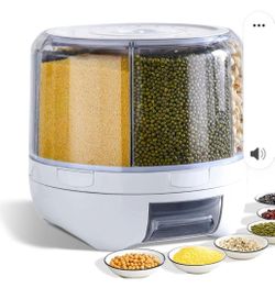Slowslog Grain Dispenser, 360° Rotating Storage Container, 6 Grid Food Dispenser with Storage Sealed Lid, Rice Dispenser for Grains, Beans, Rice, Pean