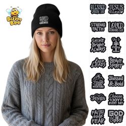 ✝️ Inspirational Words of Faith Embroidered Patch on Beanie Hat Covering