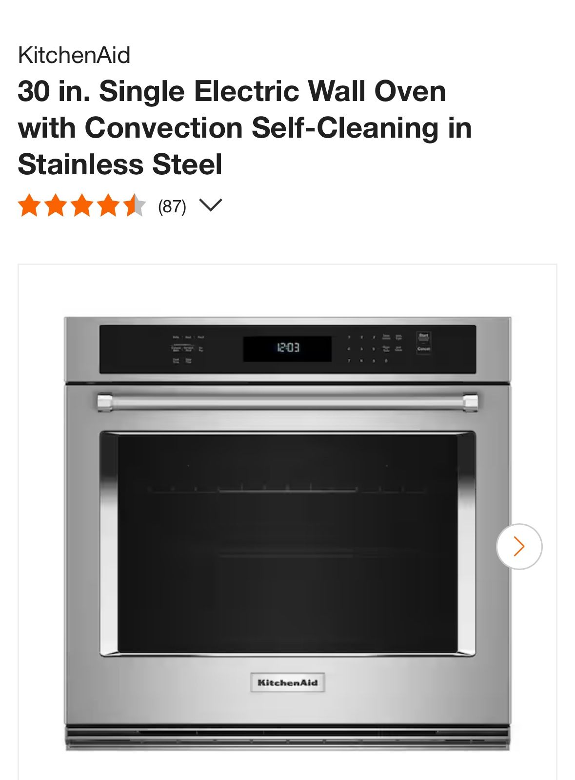KitchenAid 30 in. Single Electric Wall Oven with Convection Self-Cleaning in Stainless Steel